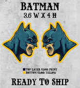 Pair of custom Batman car badges featuring the iconic Batman, designed for vehicle personalization and Dark Knight enthusiasts.