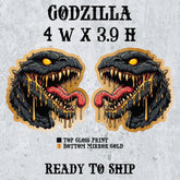 Godzilla badges full-color 2-pack — ready-to-ship custom car badge by The Louver Labs