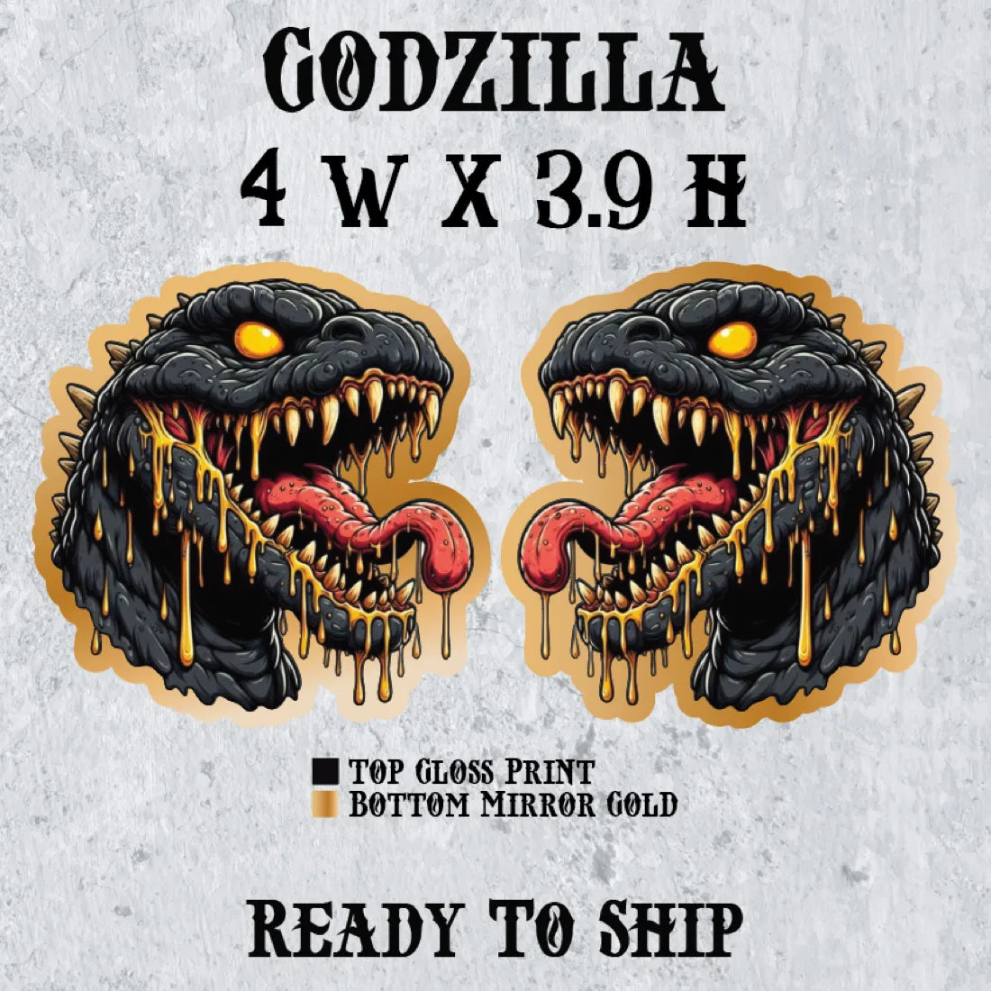 Godzilla badges full-color 2-pack — ready-to-ship custom car badge by The Louver Labs